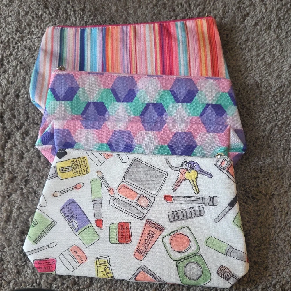 Set of 3 Cosmetic Makeup Pouches | Clinique Theme | Travel Bags